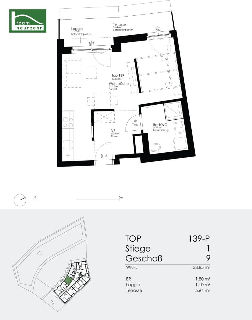 Well laid out 1-room apartment near the Alte Donau available from December