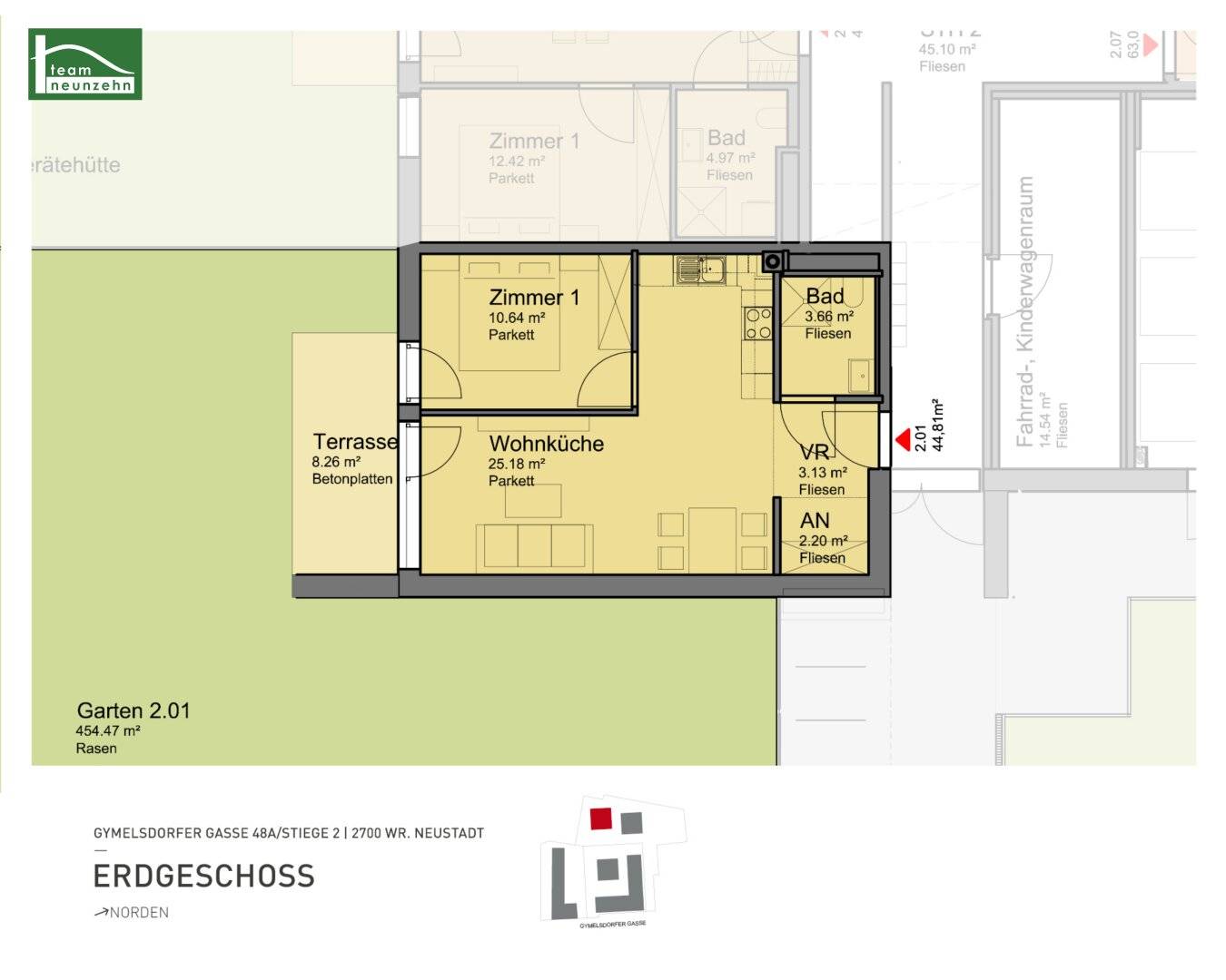 Modern 2-room apartment with large garden in quiet location available from 01.11.2026