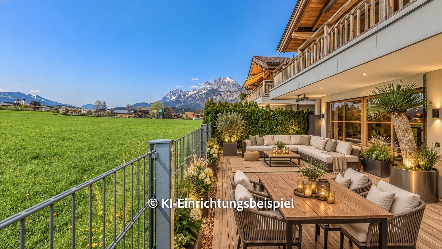 Erdgeschosswohnung mit Garten Sauna und Alpenblick