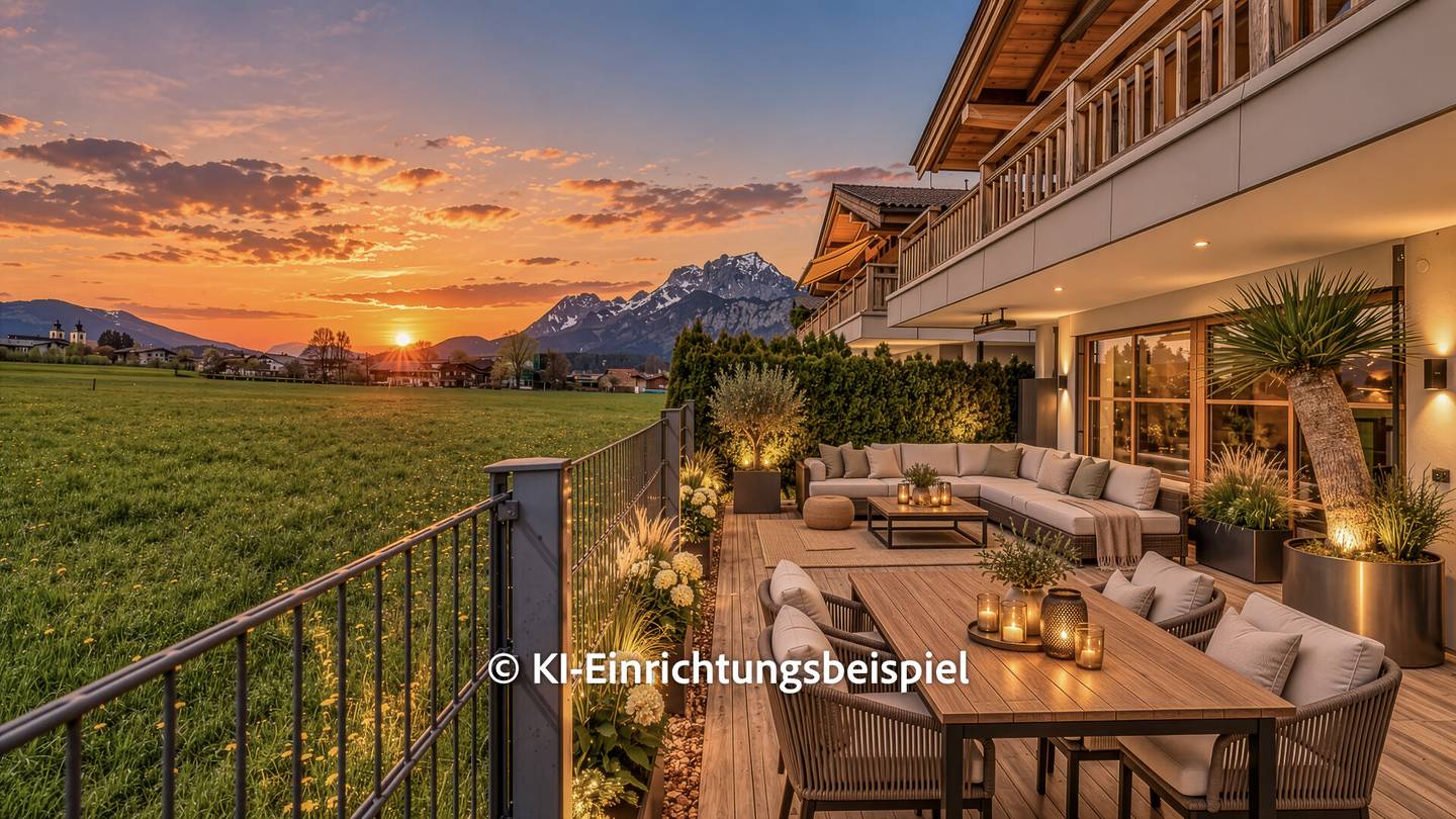 Erdgeschosswohnung mit Garten Sauna und Alpenblick