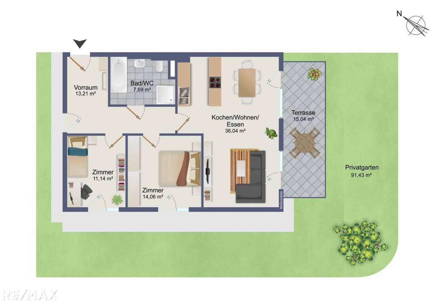 Wohnung mit sonnigem Eigengarten und Lift