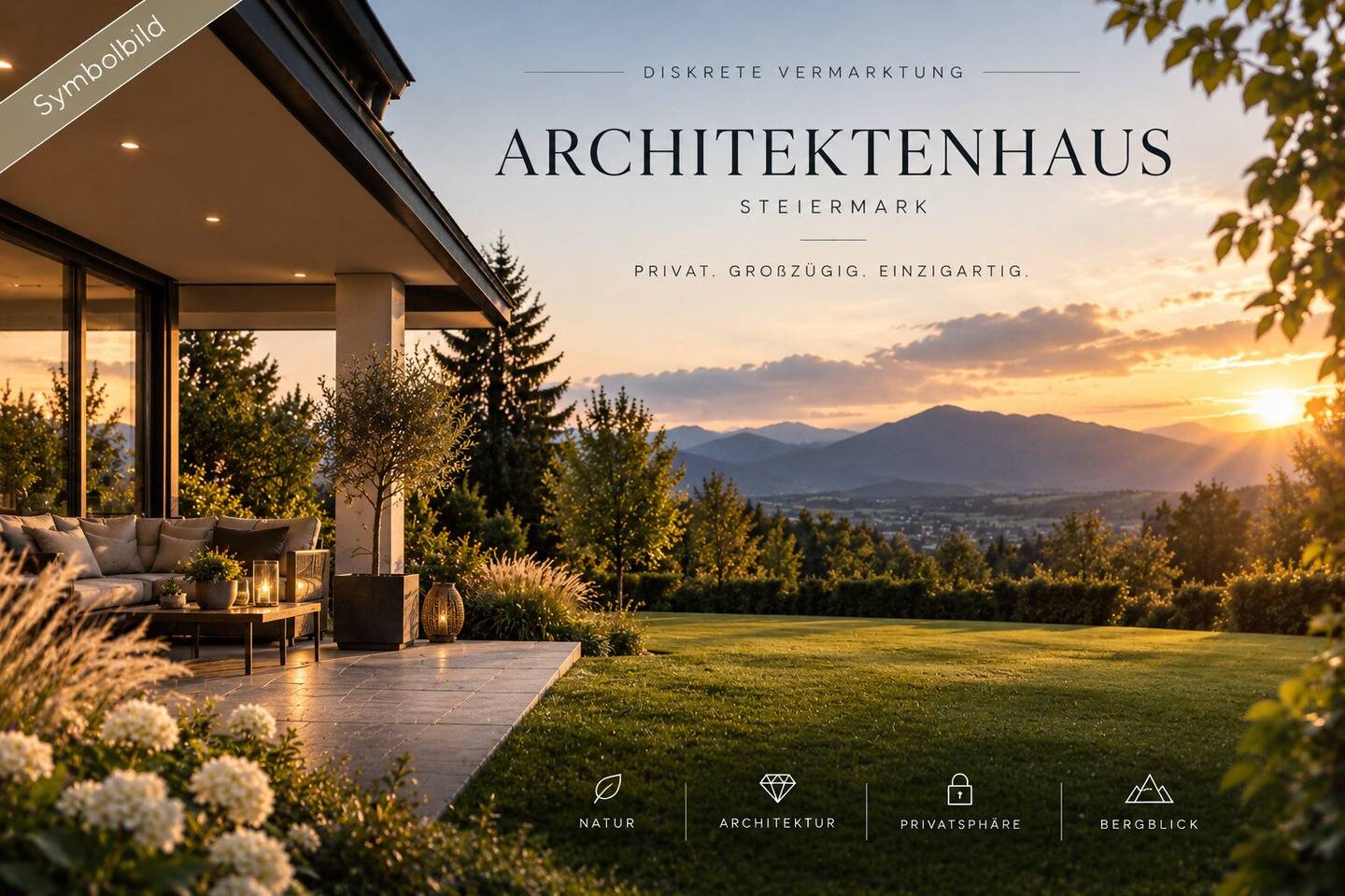 Architect-designed house with mountain view &amp; exceptional privacy  --  discreet marketing