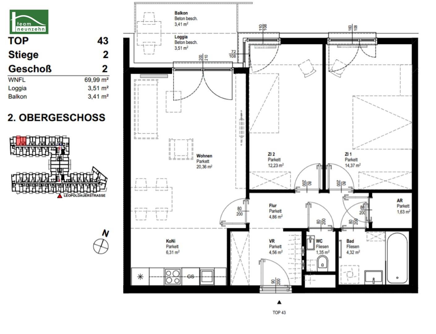 LEO 131 - Tolle 3-Zimmer Wohnung mit 2 großen Terrassen! Nur 4 Bus-Stationen zum Bahnhof Floridsdorf und viel Grün in der Nähe!