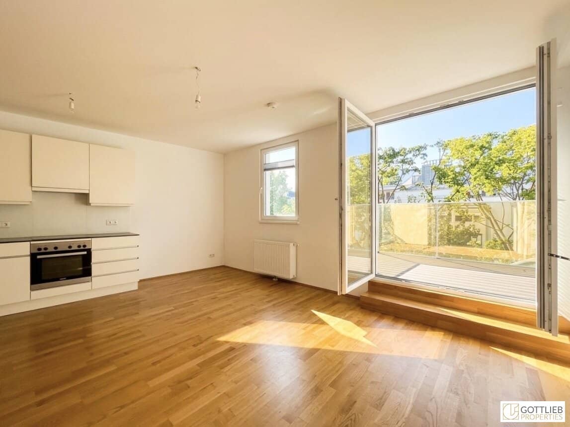 Prime location near Glanzing Perfectly laid out 3-room terrace apartment in green quiet location with optional garage parking space