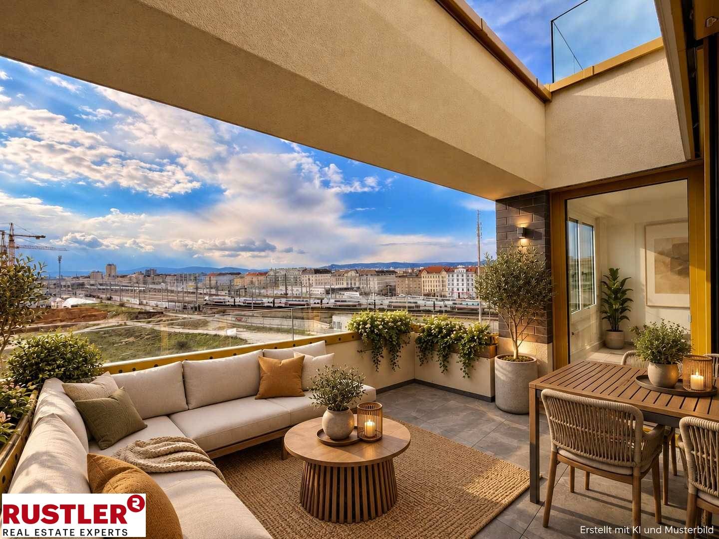 Modern apartment with loggia and balcony near the station