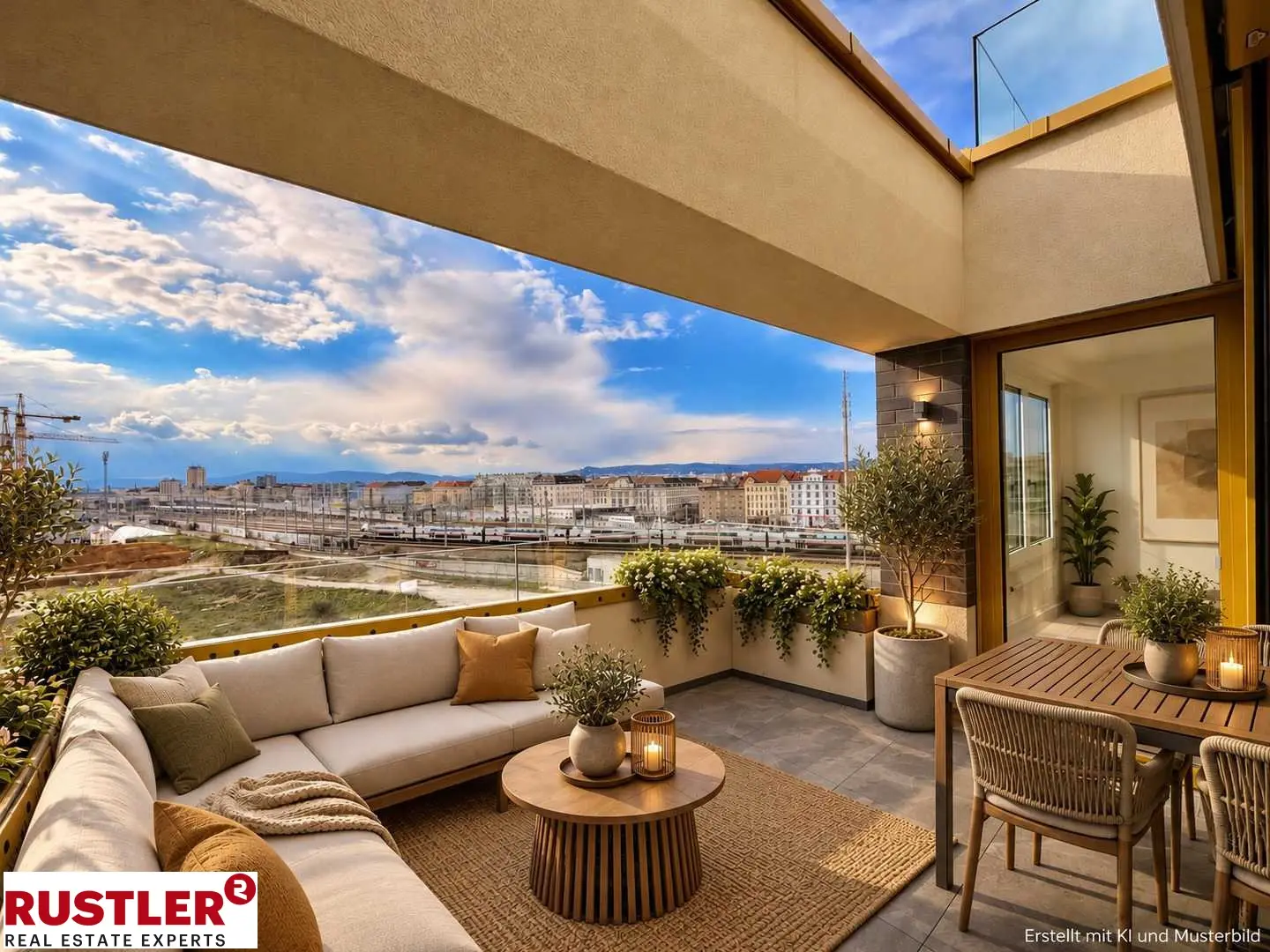Modern apartment with loggia and balcony near the station