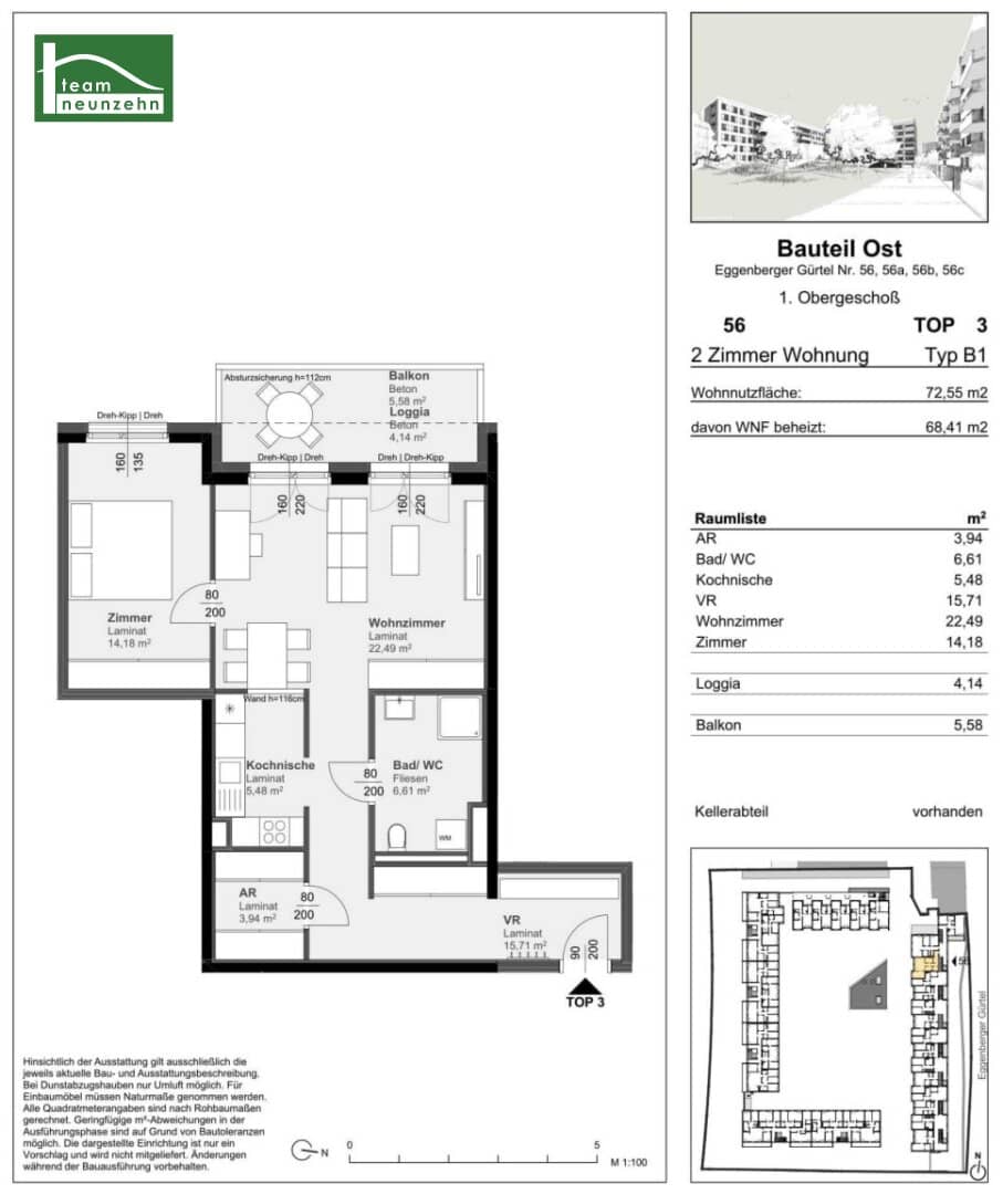 Modern apartment with balcony and loggia