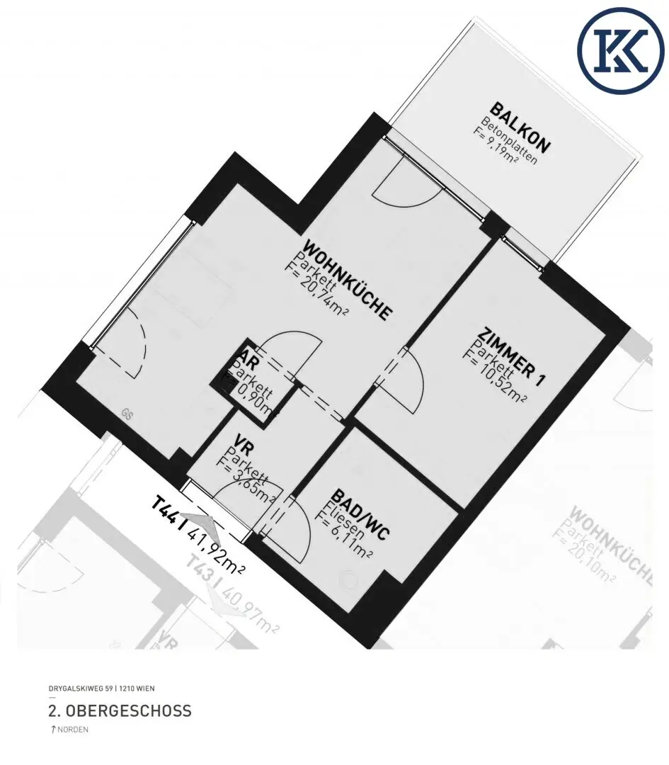 Alte Donau &amp; Donauzentrum ums Eck: Provisionsfreie 2-Zimmer-Wohnung mit Balkon