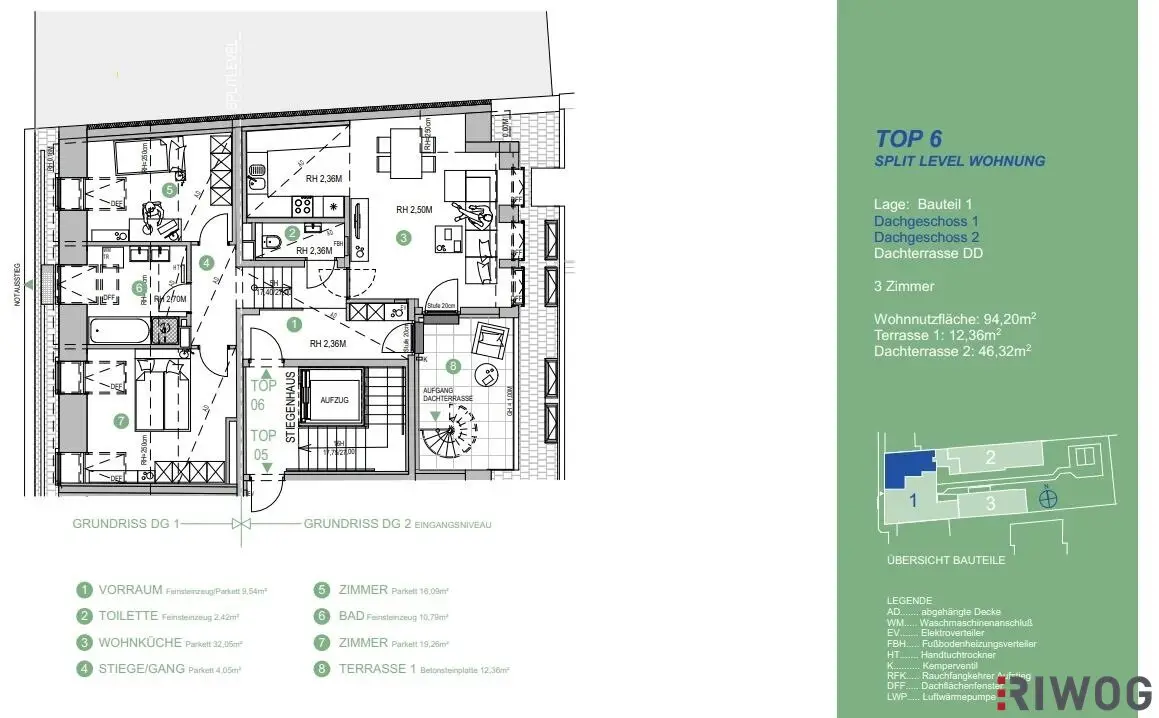 Imposing and very bright attic apartment with 2 terraces and high-quality fittings in former carriage house