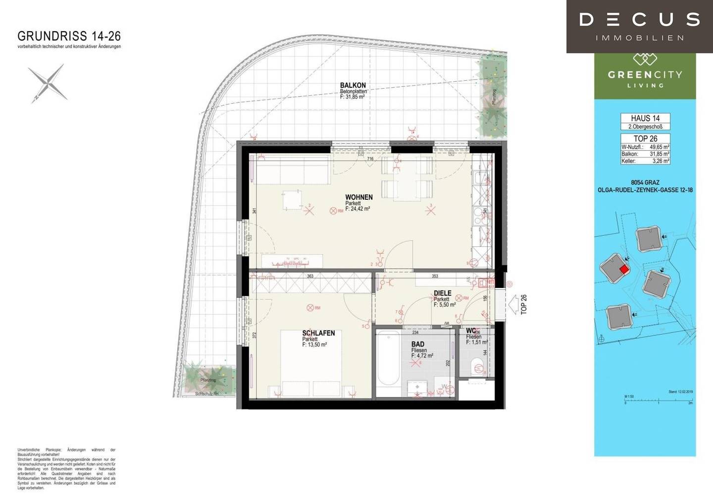 NEW BUILD APARTMENT WITH BALCONY AND 2 ROOMS | GREEN CITY | NEAR SCHLOSS ST. MARTIN