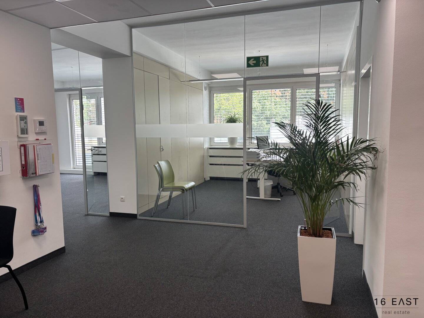 215 m² office floor on 1st floor, light-filled rooms