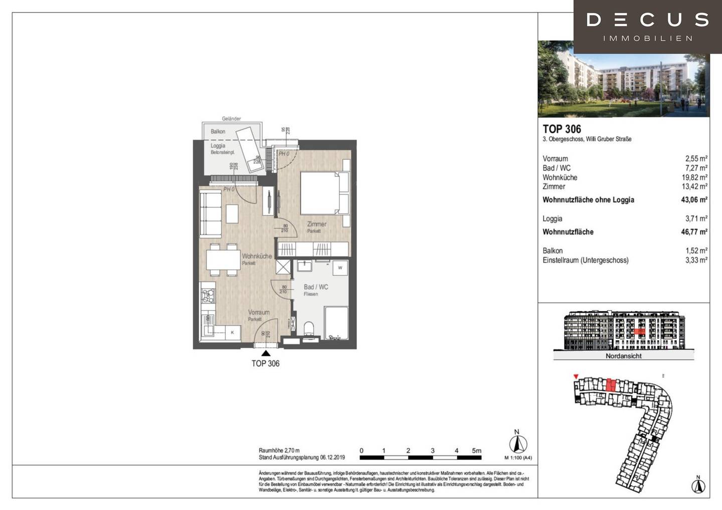 2 rooms 3rd floor north-facing new build near the Traisen River Landhausviertel loggia/balcony from November