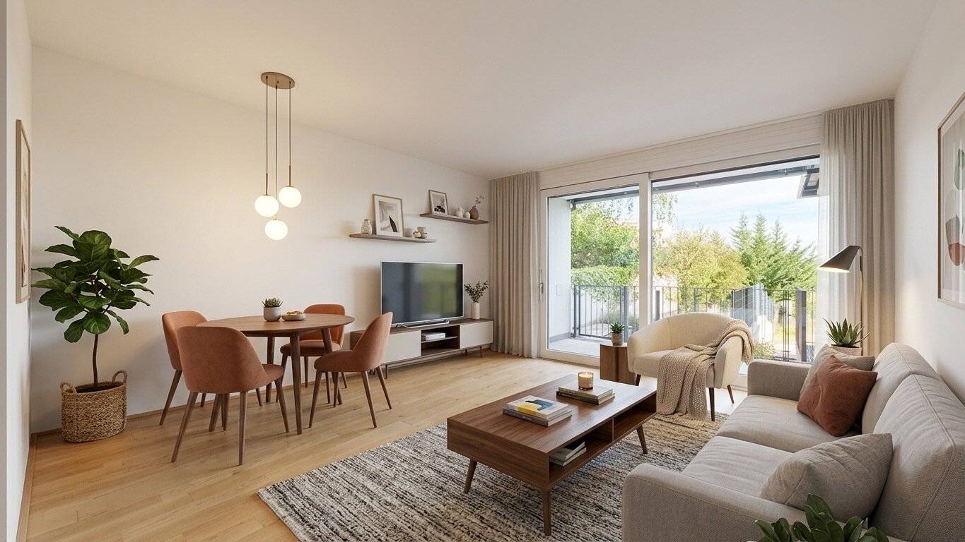 Fantastic new build apartment with swimming pond | 3 rooms | balcony + loggia | high living comfort | near Burg Liechtenstein