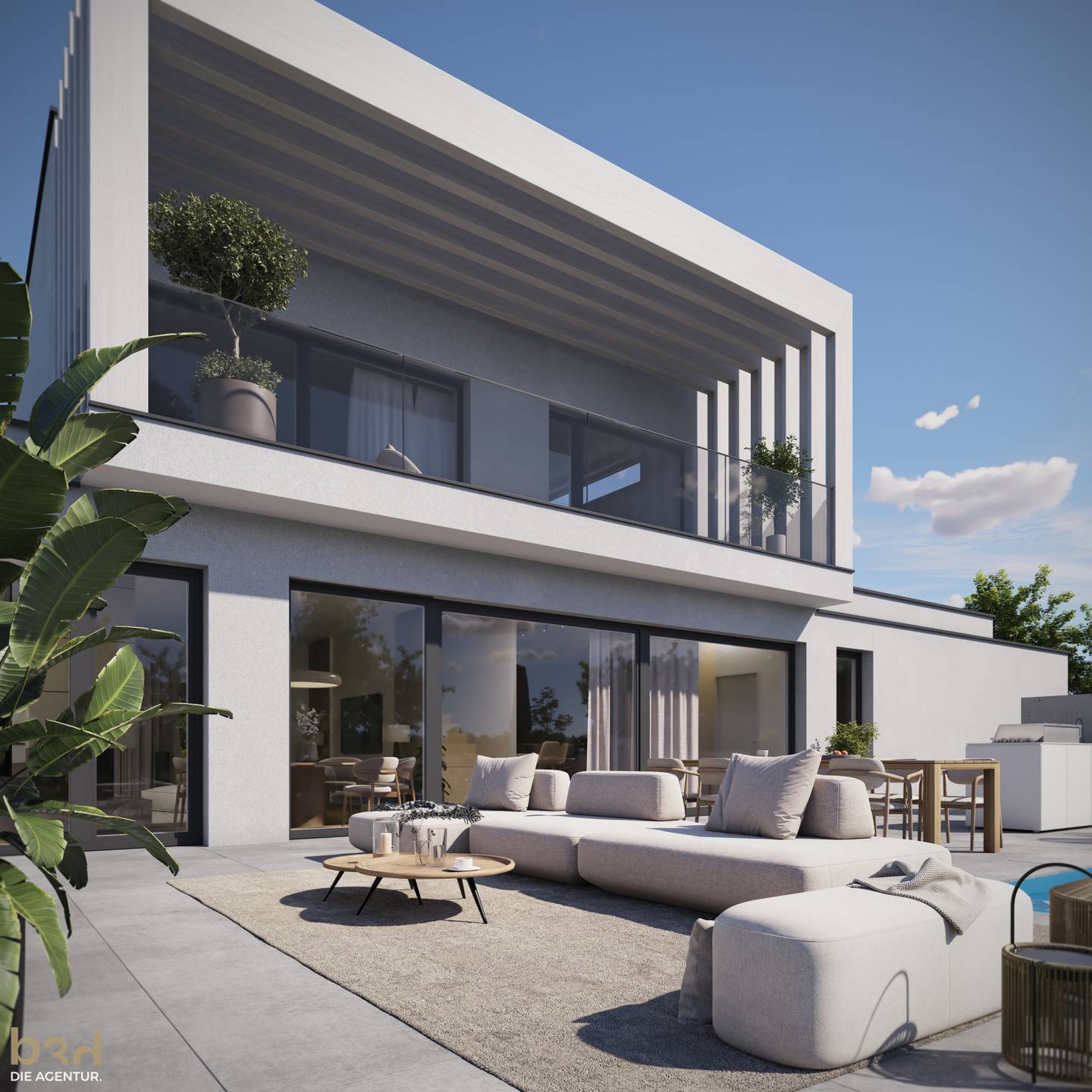 Lichtdurchflutete familienwohnung mit großer terrasse und pool