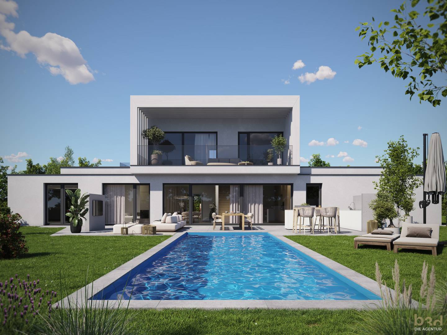 Lichtdurchflutete familienwohnung mit großer terrasse und pool