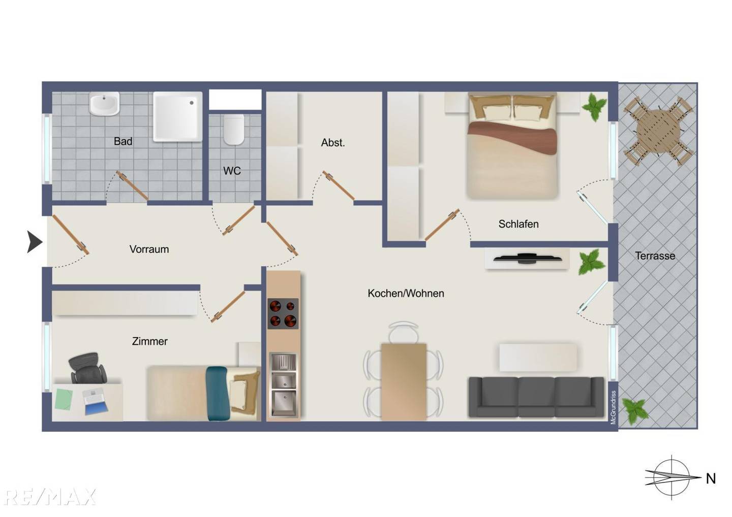 Voll möblierte Wohnung mit großem Balkon und Lift