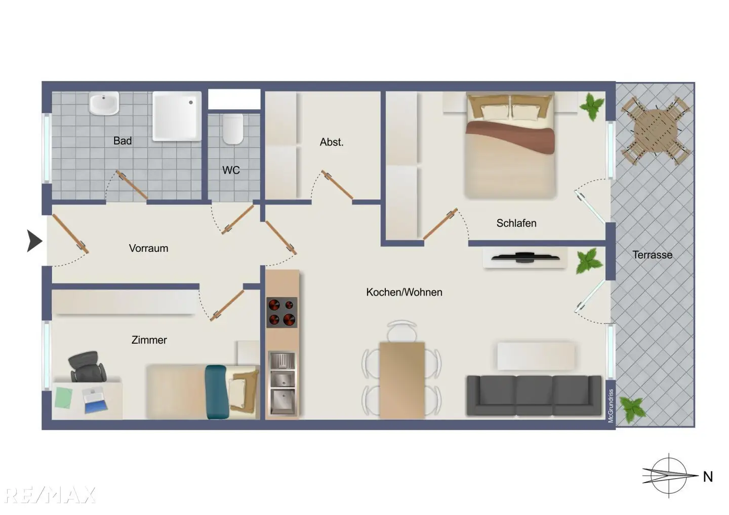 Voll möblierte Wohnung mit Balkon und Lift