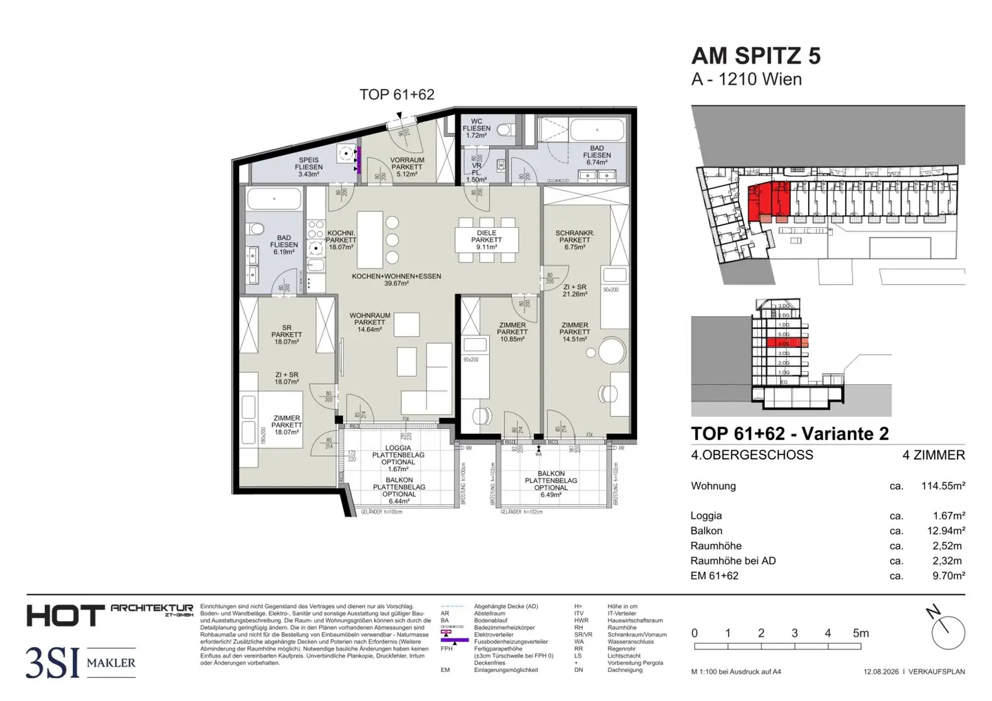 Am Spitz 5: Spacious 3-room top-floor apartment with 2 balconies in quiet courtyard location