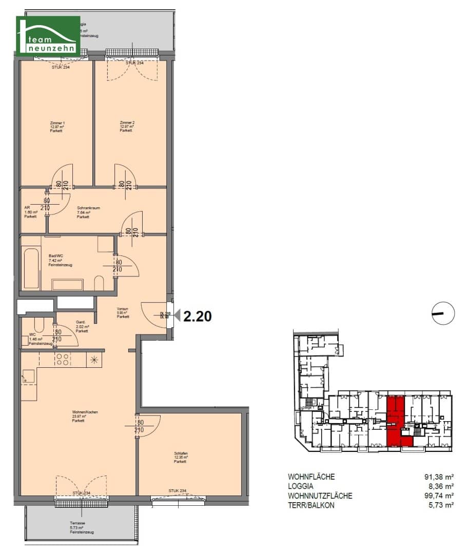 Courtyard location Modern 4-room apartment in great location