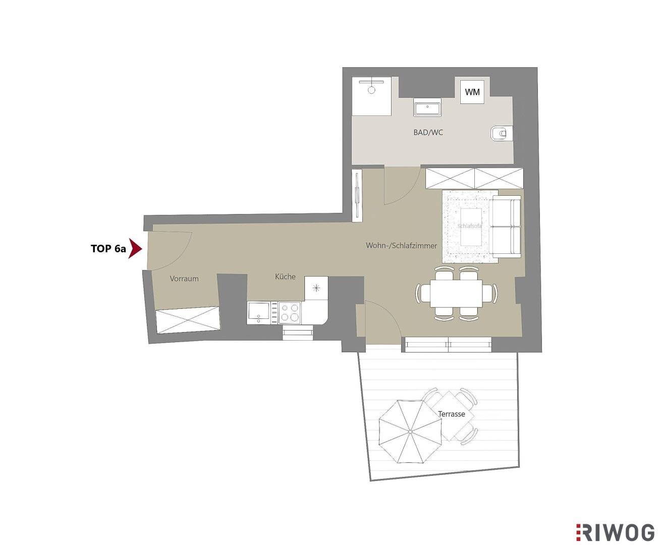 TINY APARTMENT mit Terrasse komplett in den Innenhof gerichtet | LUFT-WÄRME-PUMPE
