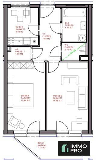 New build Beautiful 2-room apartment with underground parking space in St. Leonhard Total price includes all costs except electricity