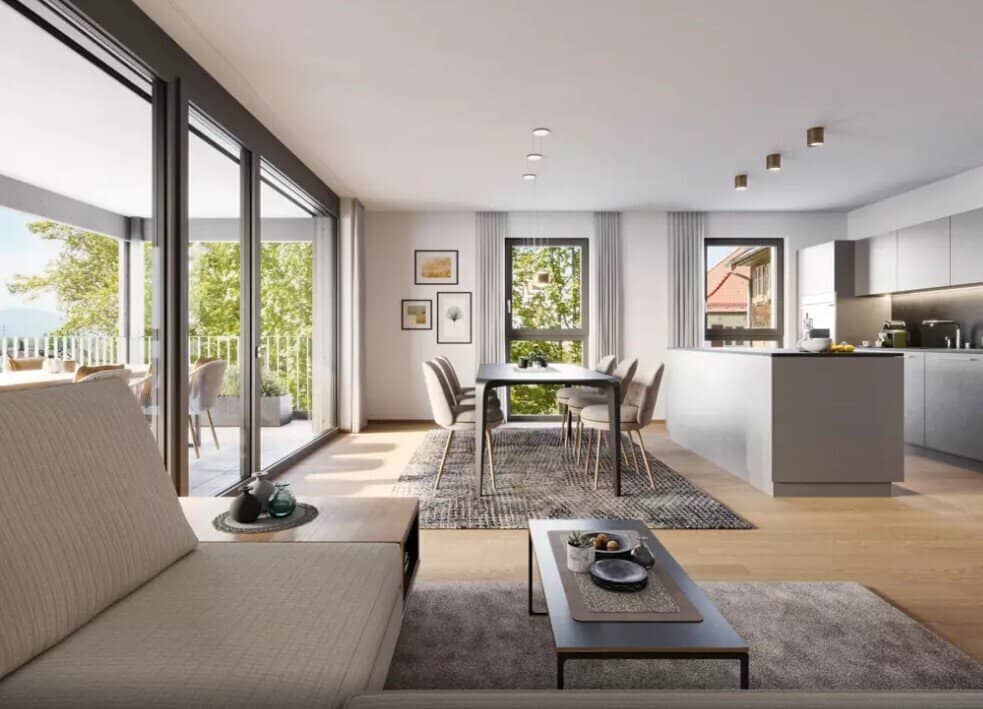 Moderne Gartenwohnung in Wolfurt: Erstbezug, 2 Zimmer, Terrasse, Tiefgarage, Erdwärme!