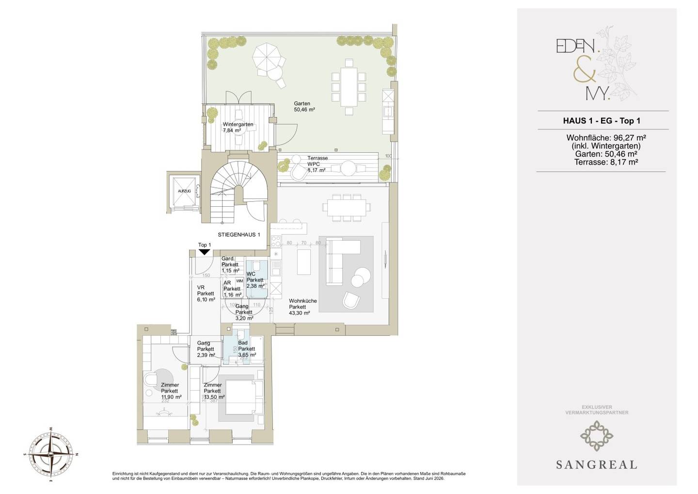 Exclusive garden apartment with winter garden