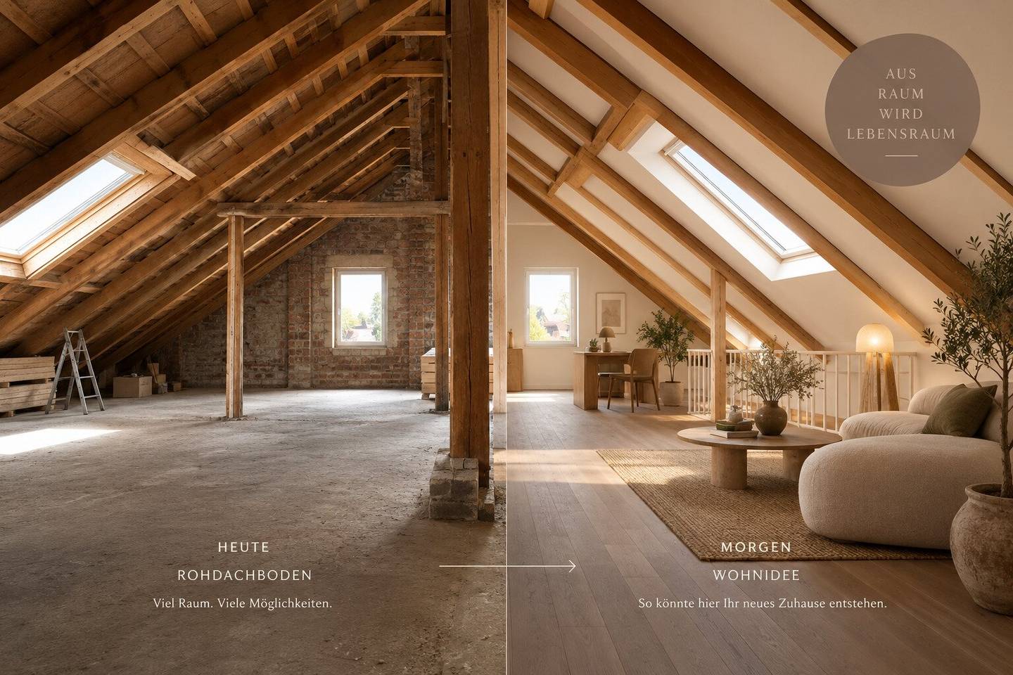 Shell attic with approx. 235 m² for conversion – building application plan available, in Maria Enzersdorf