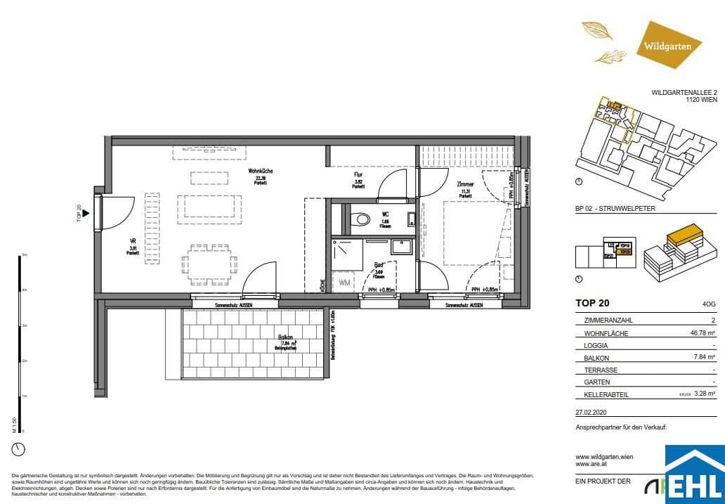 WILDGARTEN RESIDENTIAL DISTRICT – 2-room apartment with balcony directly at Rosenhügel