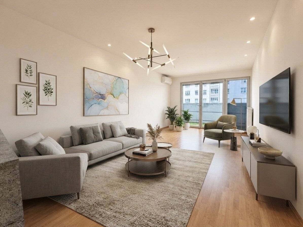 OVER THE ROOFTOPS OF SIMMERING | 3 rooms | approx. 88.52 m² usable area | Loggia | 5th floor | Elevator