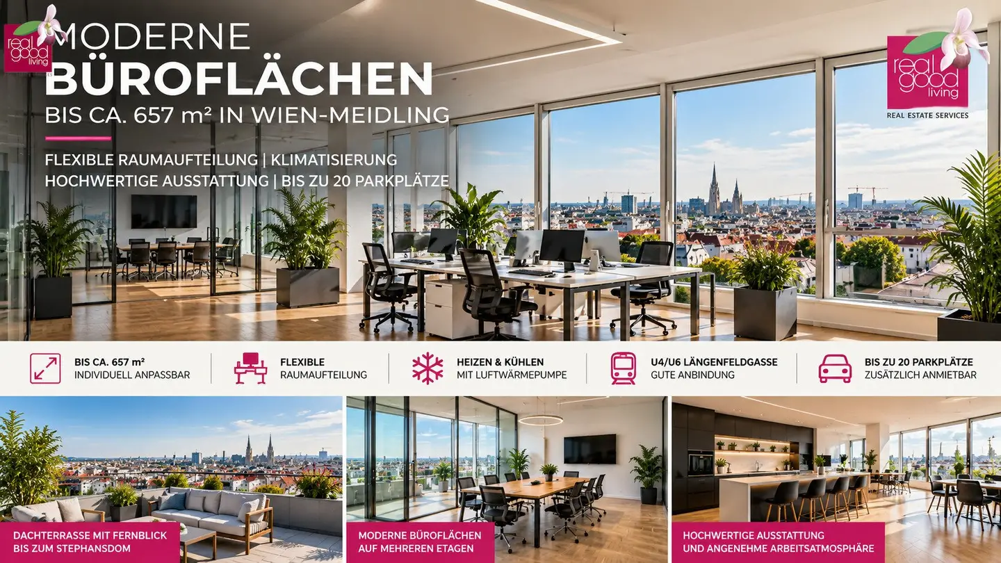 Bürofläche mit Terrassen, ca. 657,45 m² zu vermieten – Fernblick bis zum Stephansdom