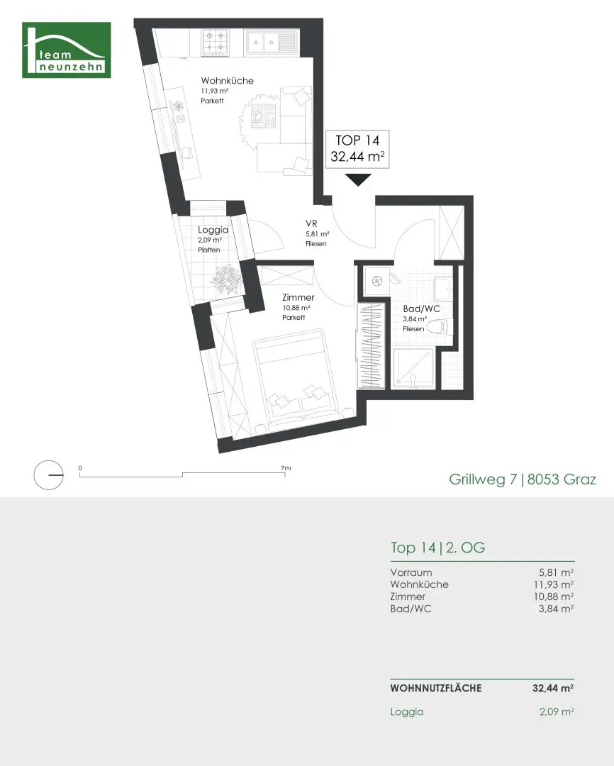 Modern living comfort in well kept green location - Well laid out 2 room apartment with loggia