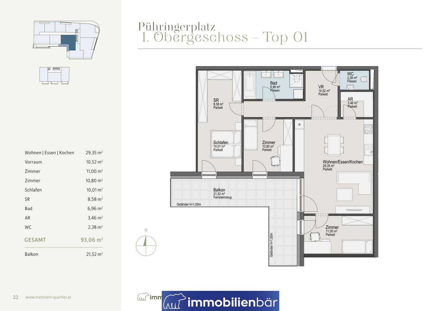Trattnach.Quartier - spacious 4-room apartment with view of the courtyard