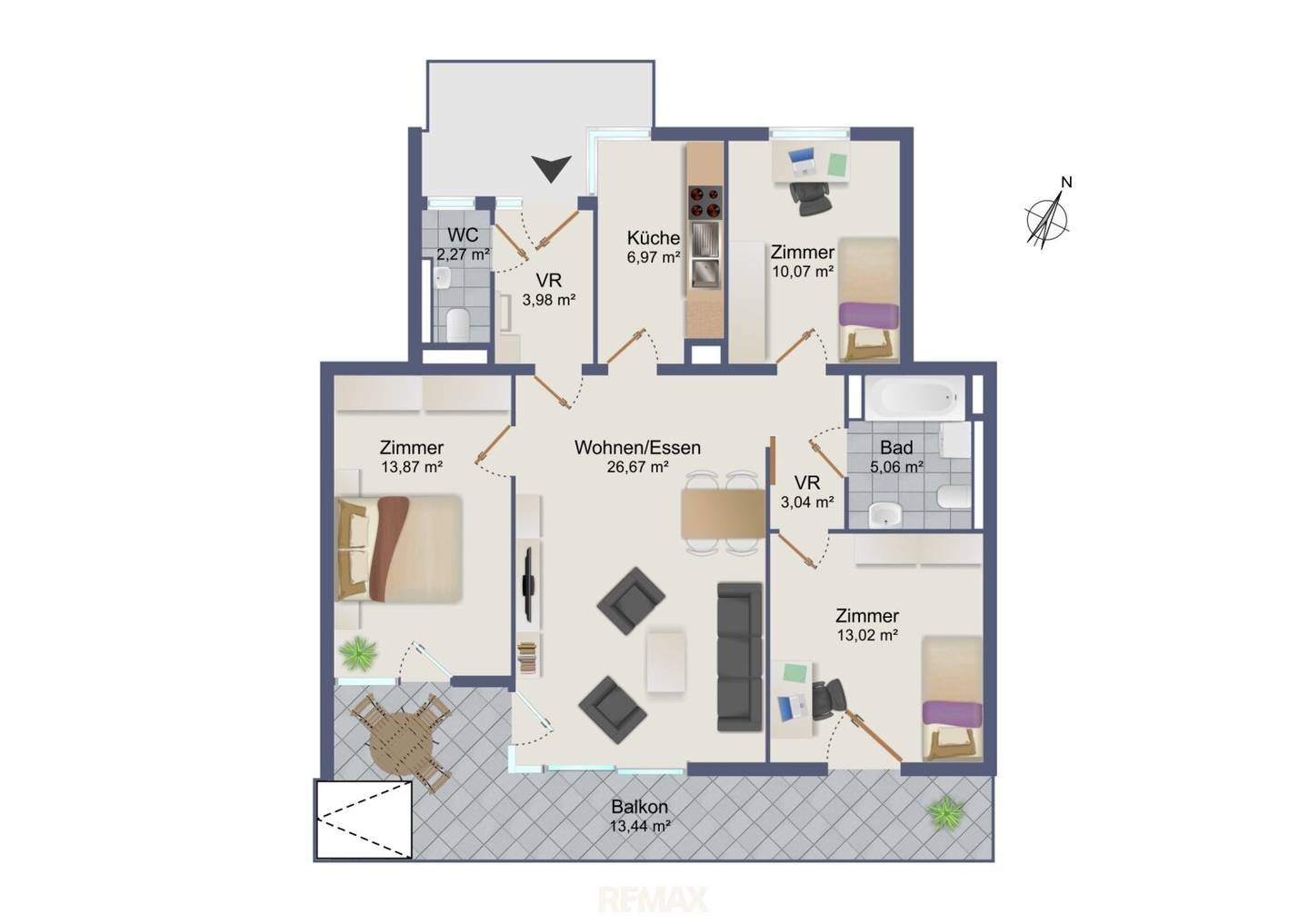 Lots of space on 84 m² – 4 separate rooms, balcony and underground garage