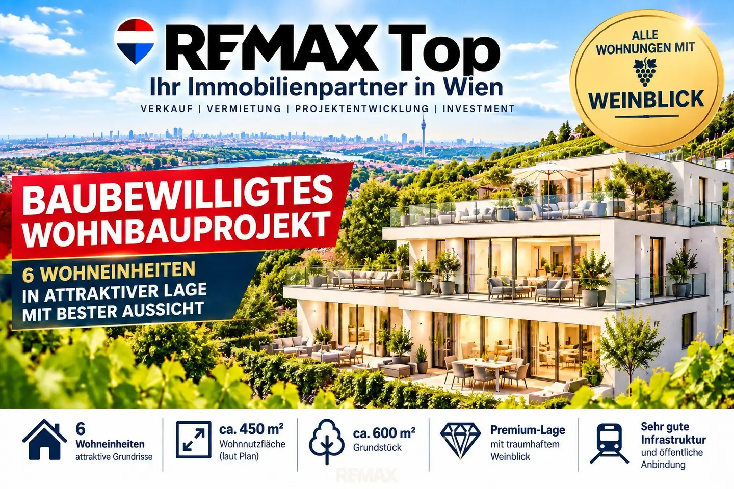 Building-permitted residential development project in 1190 Vienna - Döbling - 6 residential units