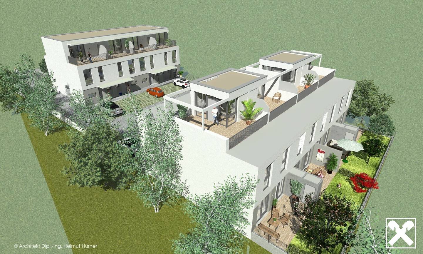 PROVISIONSFREIE BAUTRÄGERLIEGENSCHAFT - TRAUMGRUNDSTÜCK INKL. PROJEKTPLANUNG MIT BAUGENEHMIGUNG FÜR 8 REIHENHÄUSER MIT TERRASSEN UND EIGENGÄRTEN - SHAREDEAL MÖGLICH