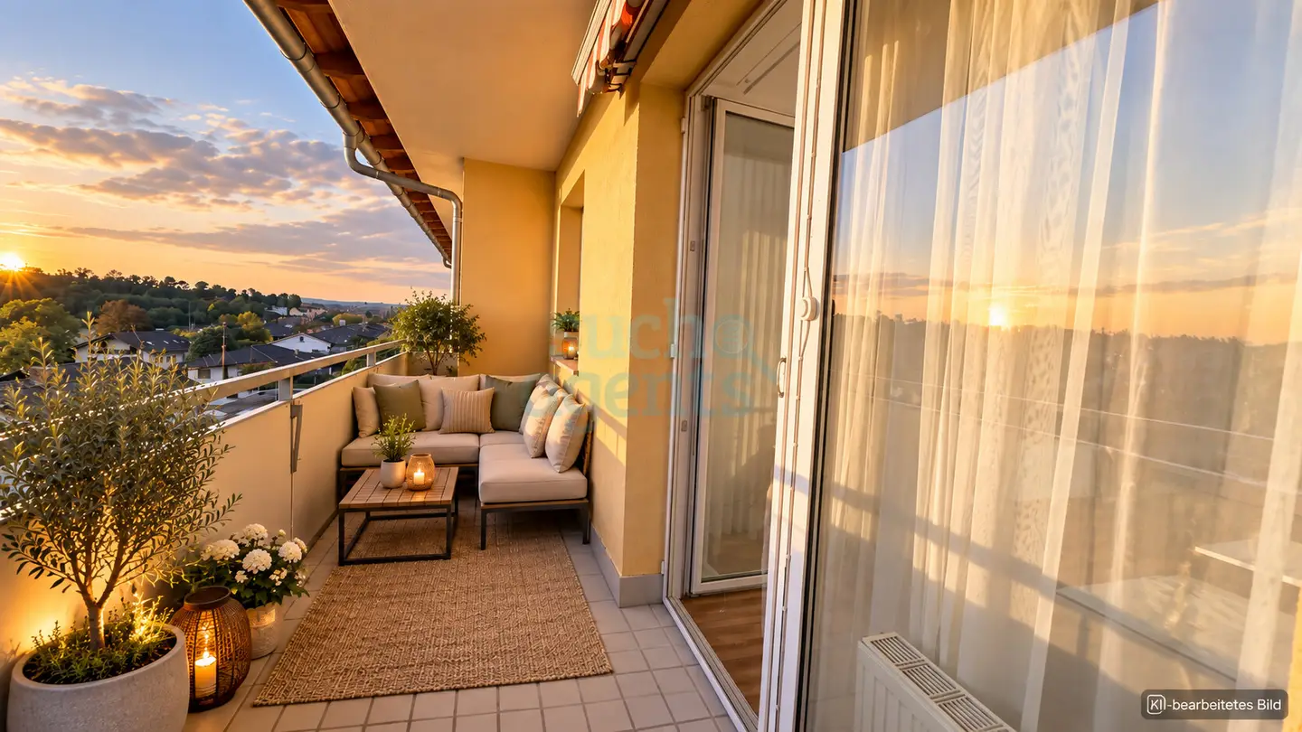 Bright apartment with balcony and air conditioner