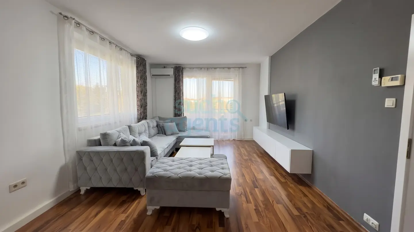 Bright apartment with balcony and air conditioner