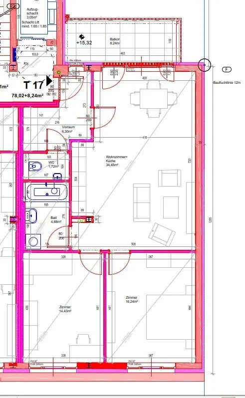ATTIC, air-conditioned 78 m2 attic with 8 m2 balcony, 3 rooms, complete kitchen, bathtub, parquet, Ospelgasse