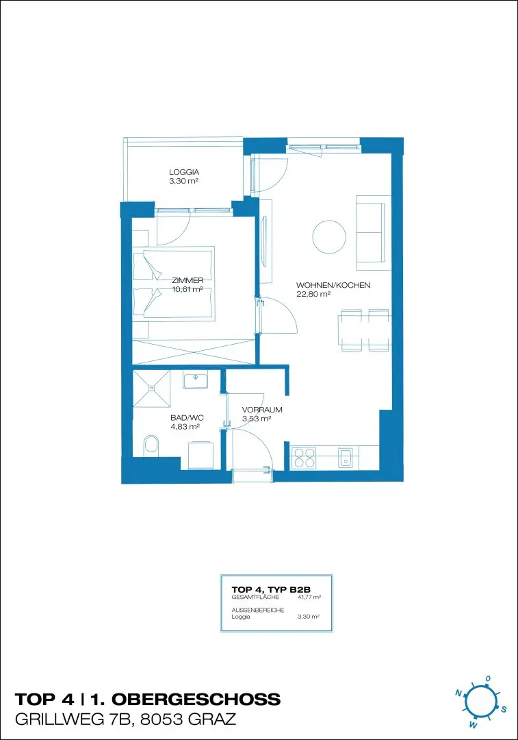 Modern living to feel at home: Charming 2-room apartment with loggia from 01.12.2026