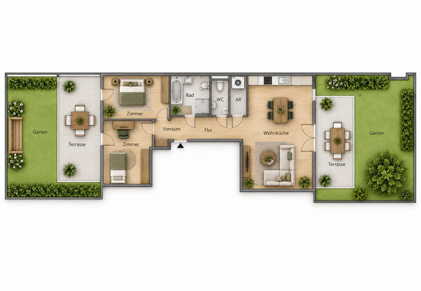 Stylish new build apartment with 2 gardens in sought-after location