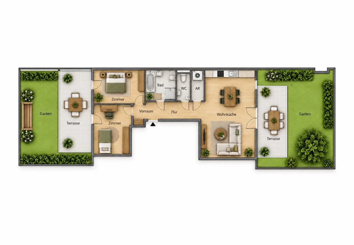 Stilvolle Neubauwohnung mit 2 Gärten in begehrter Lage
