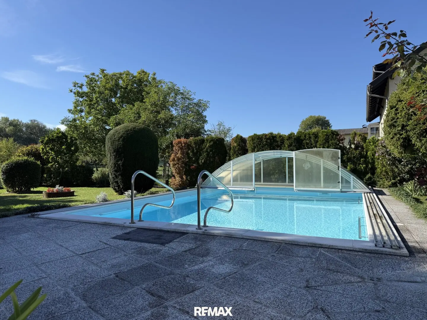 Family dream - A home with garden idyll, pool and dreamlike green view