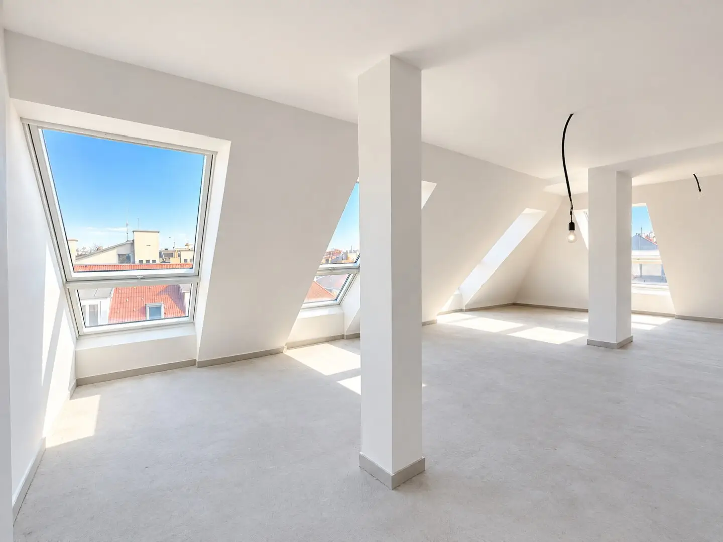 Attic first occupancy with distant view – air conditioning and air source heat pump