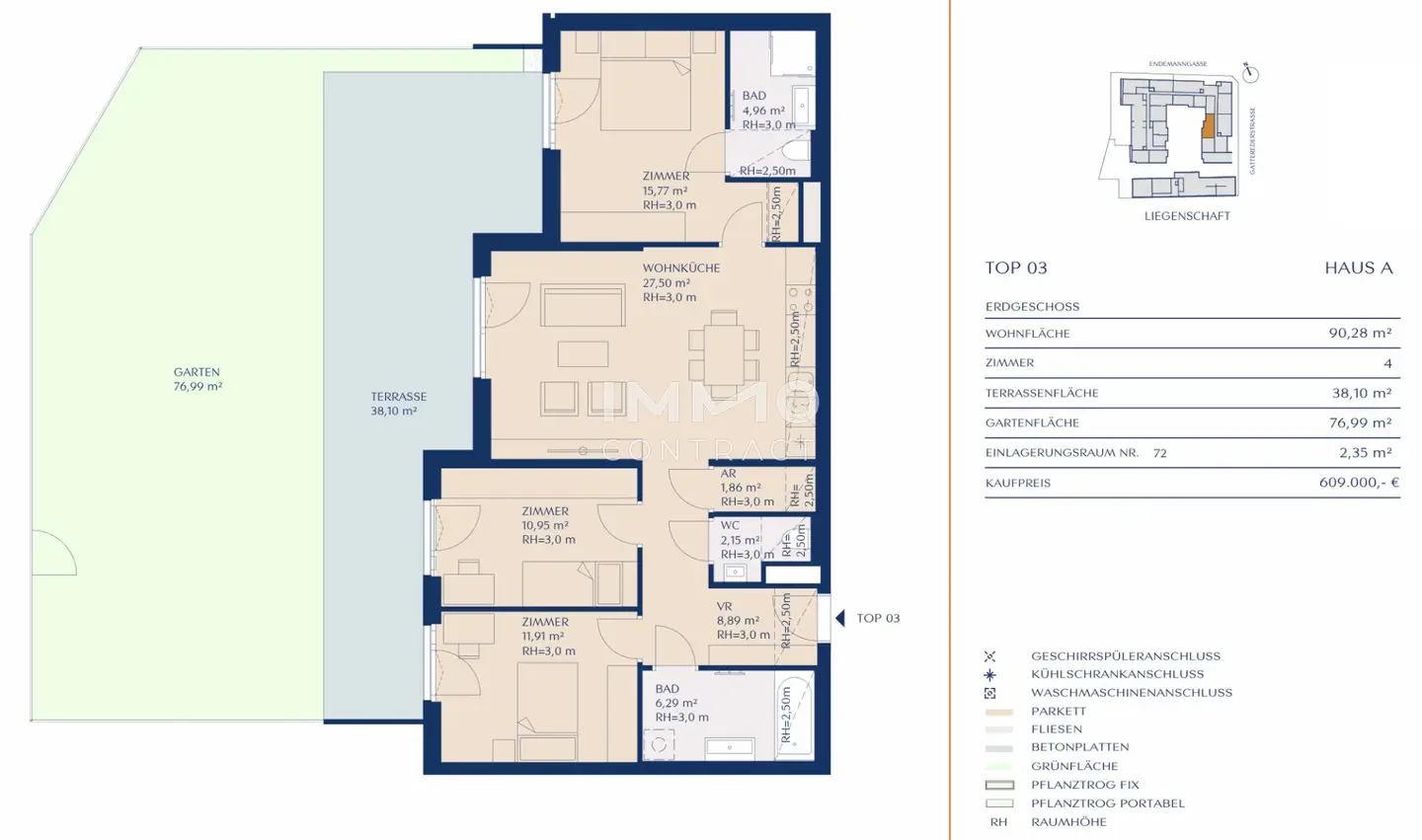 Garden apartment with top layout (new build first occupancy) near Rosenhügel