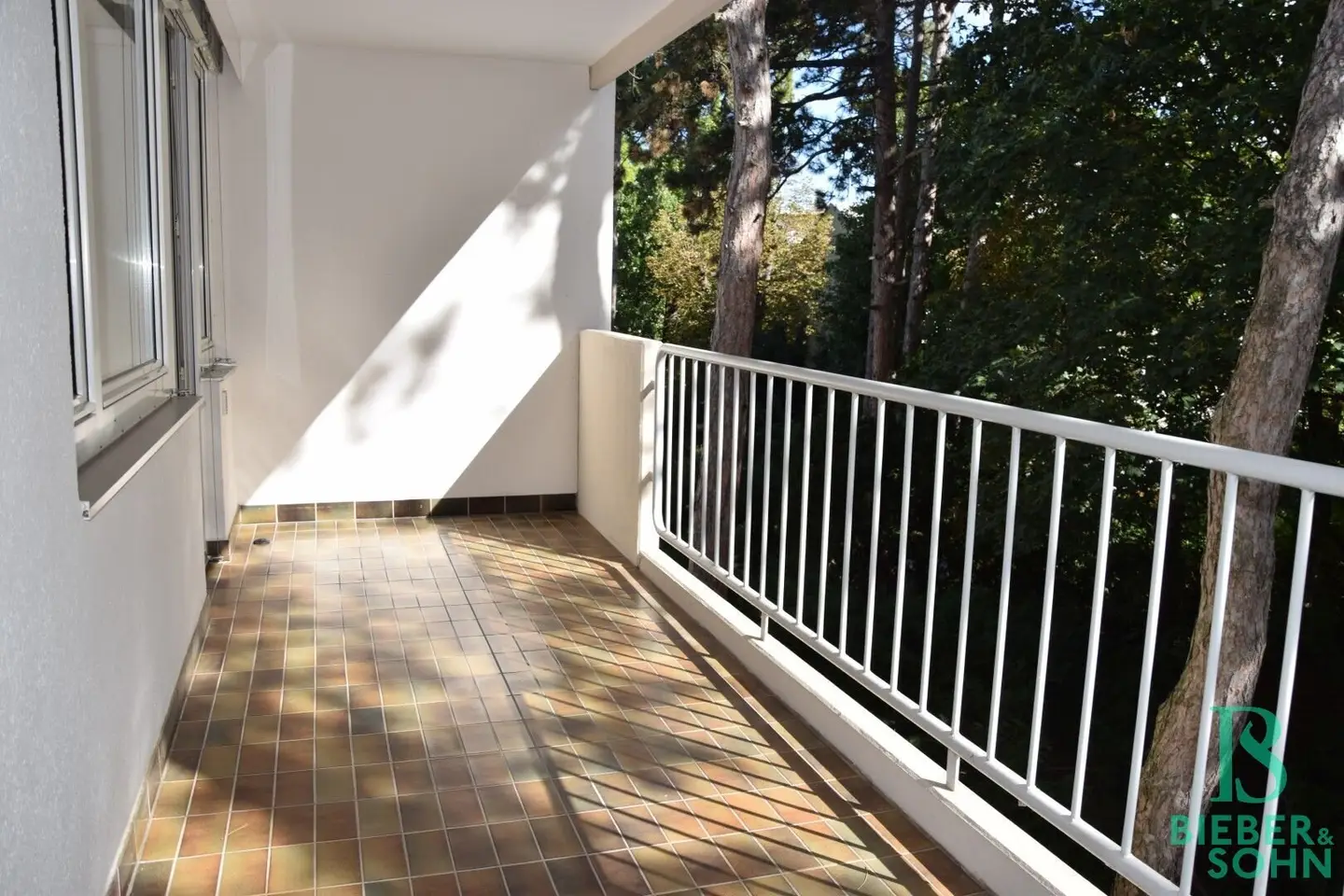 Spacious top renovated apartment with loggia and garage parking space and view of greenery