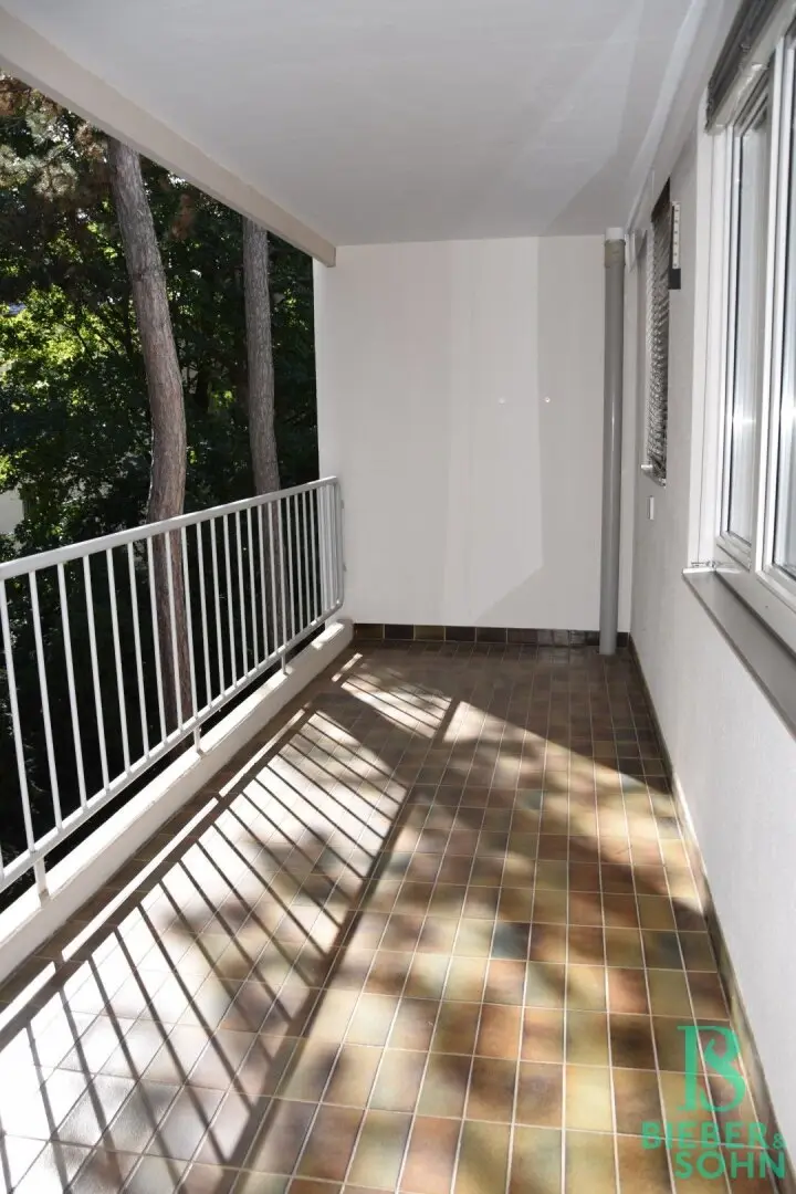 Spacious top renovated apartment with loggia and garage parking space and view of greenery
