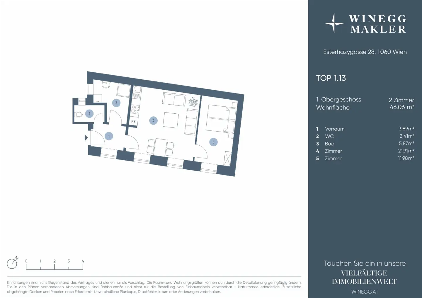 Great 2-room apartment near Mariahilfer Straße | 46 m² with generous living kitchen