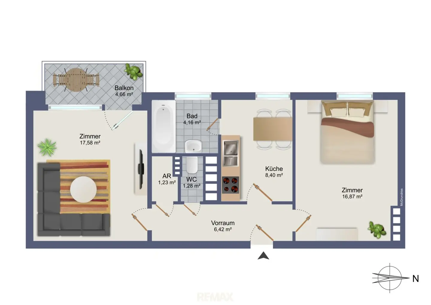 Attractive bright 2-room apartment with balcony