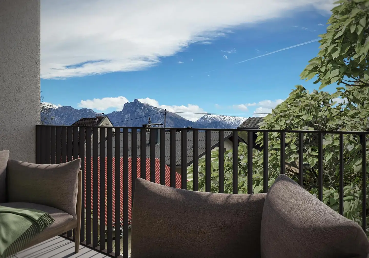 Courtyard facing apartment with Traunstein view and balcony